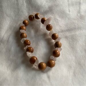 Handmade Rosewood and Rose Quartz Crystal Stones Bead Bracelet Healing Self Love